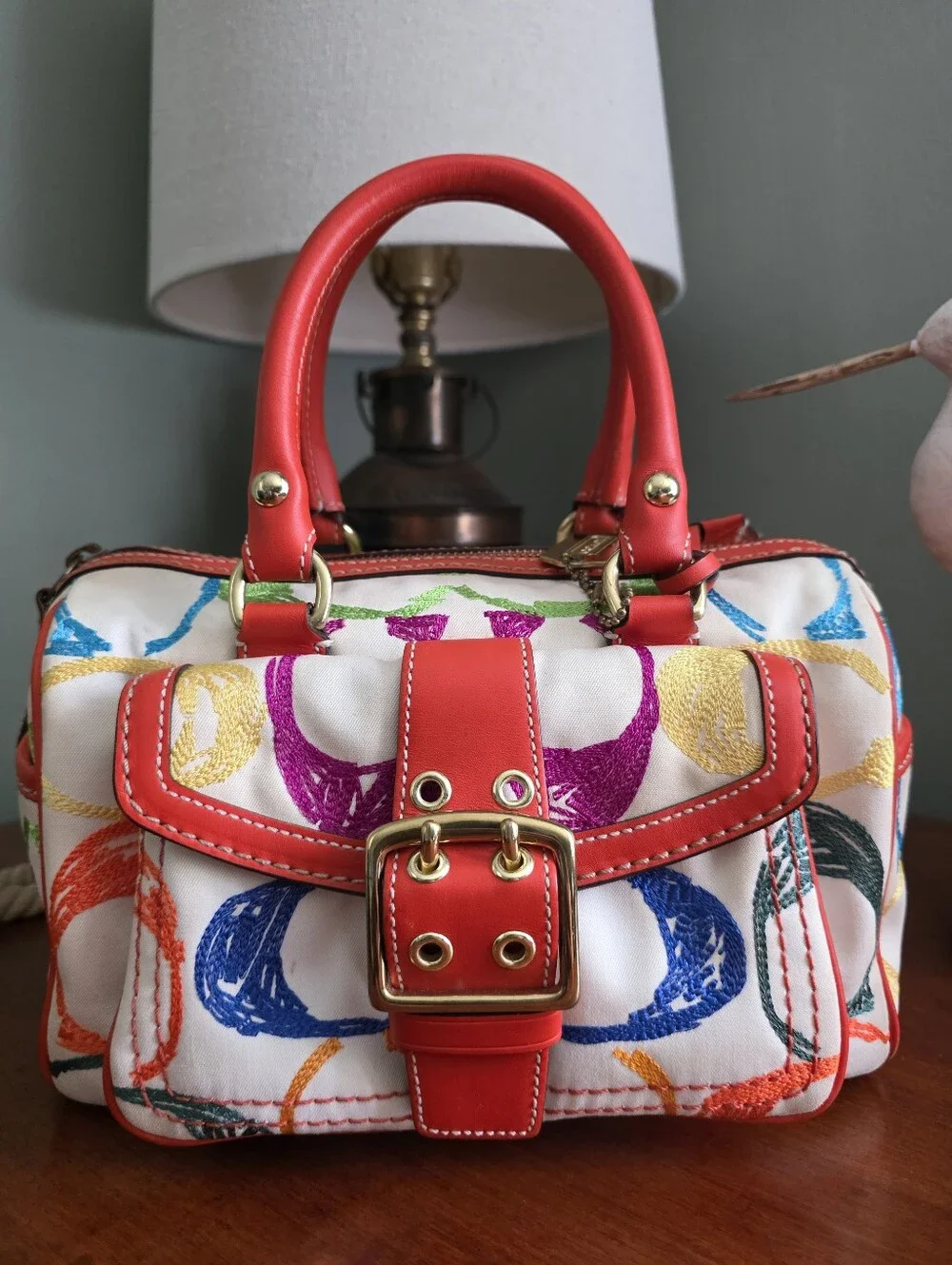 Coach 1857 Legacy Scribble Stitch Turnlock Satchel White Multicolor Bag Y2K